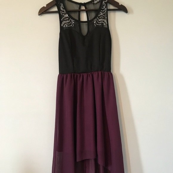Juniors Maroon & Black High/Low Dress With Lace Overlay @ Top Size Small - Picture 6 of 6
